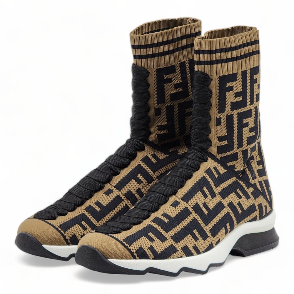 Fendi FF Operwork Runway Women Sock Sneakers - Brown - Picture 2 of 7